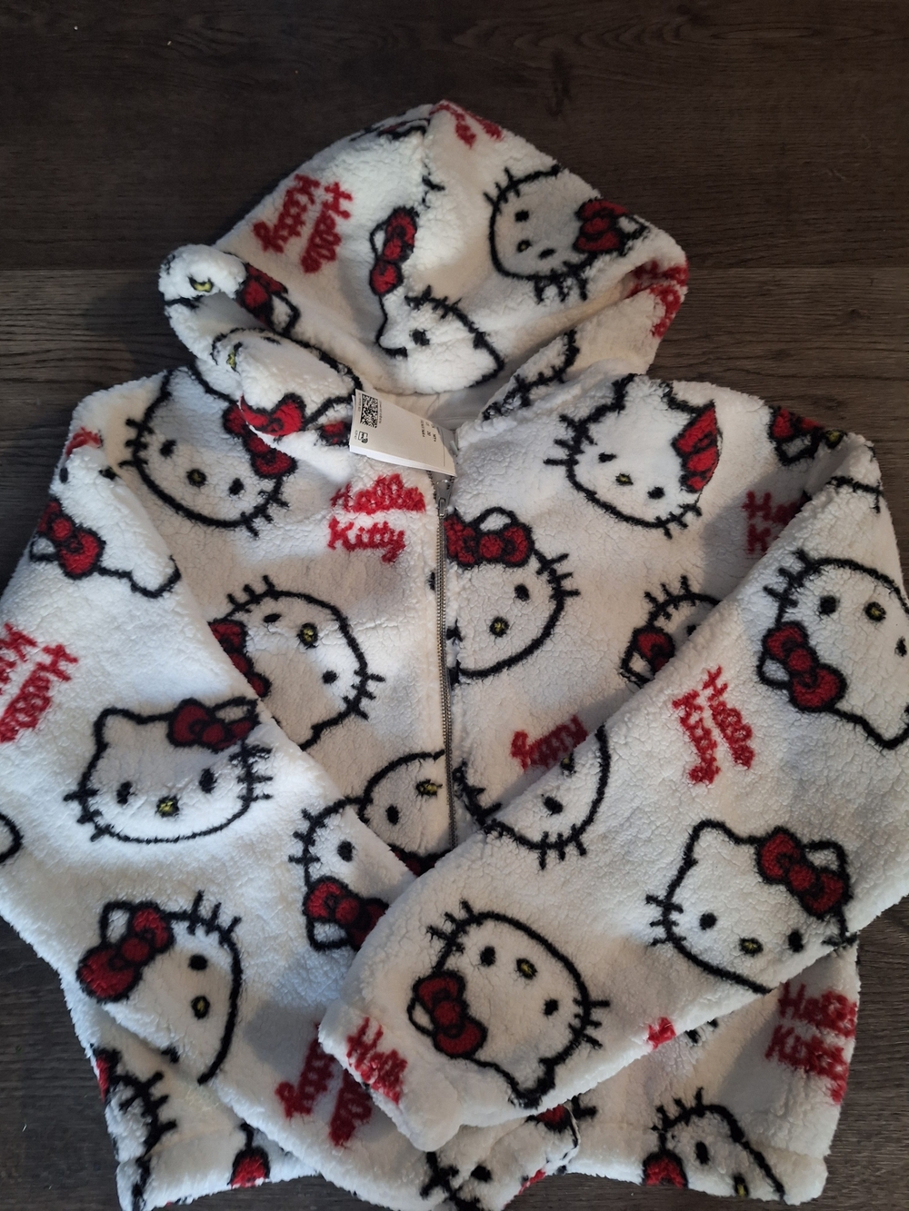 Hello Kitty White & Red Fuzzy Hooded Jacket